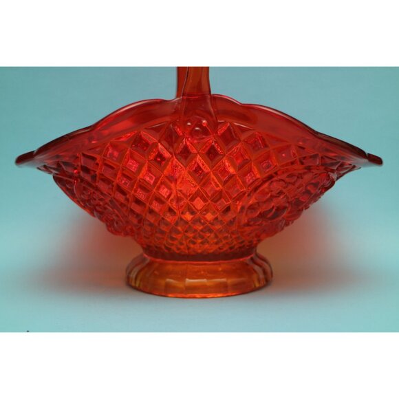 Amberina Indiana Glass Fruit Diamond Pattern Carnival Glass Basket Cadmium Glow - Picture 6 of 7